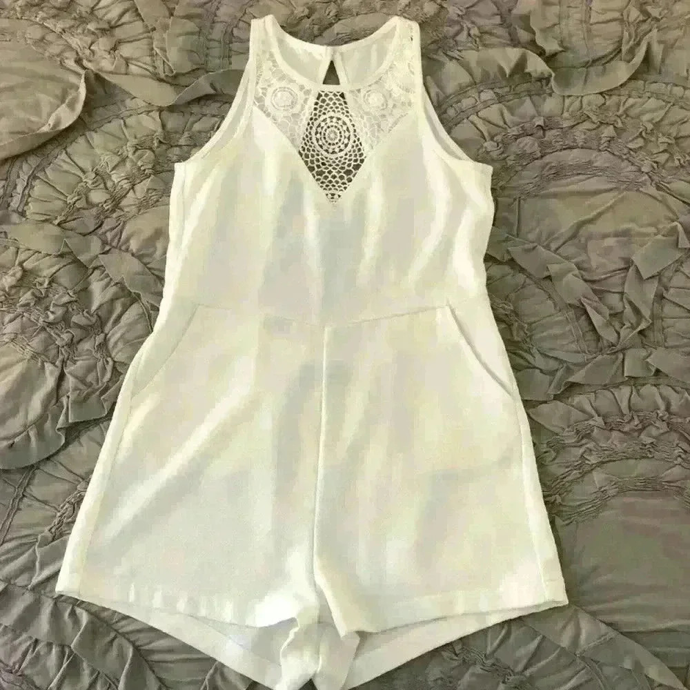 MINKPINK White Romper with Lace Detail